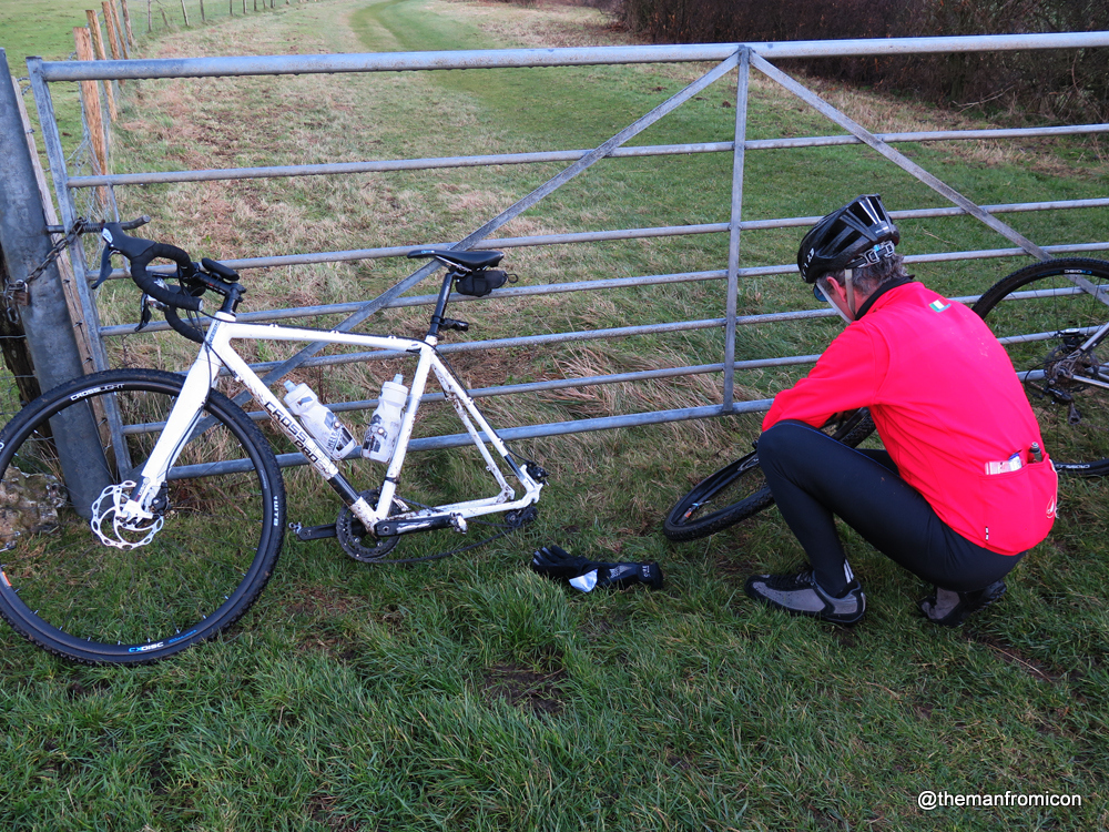 Me fixing the first puncture of the day - the only one for me luckily
