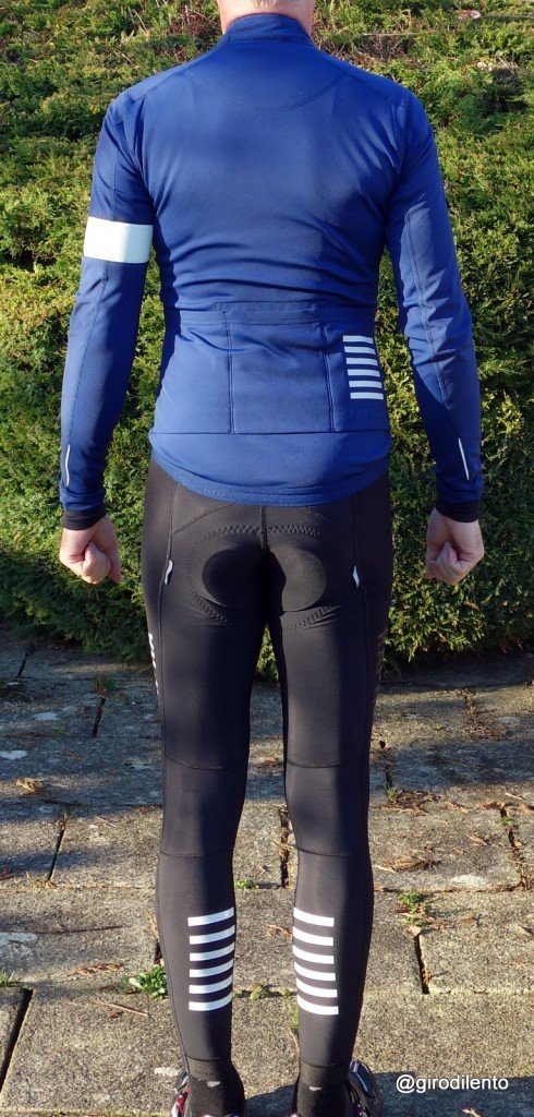 From the rear: Rapha Pro Team Jacket and Bib Tights